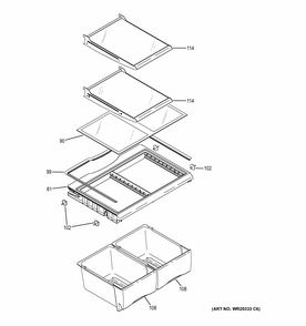 Fresh Food Shelves Diagram and Parts List for GBS20ESHBRSS  General Electric Refrigerator