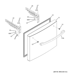 Freezer Door Diagram and Parts List for GFE26JGMNFWW  General Electric Refrigerator