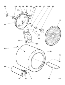 DRUM & HEATER Diagram and Parts List for GNSR465GBAWW  General Electric Dryer