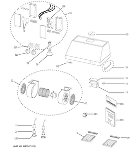 Range Hood Diagram and Parts List for ZV30SSJ1SS  General Electric Range Hood