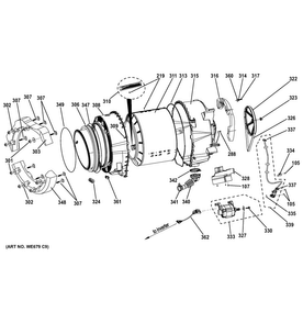 Tub & Motor Diagram and Parts List for GFWN1200D1WW  General Electric Washer