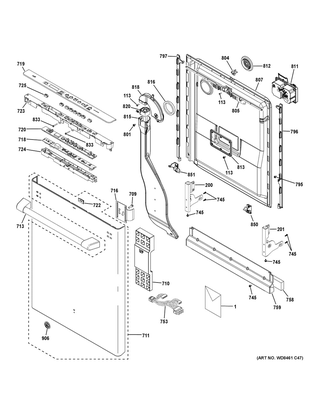 Escutcheon & Door Assembly Diagram and Parts List for CDT835SMJ5DS  General Electric Dishwasher