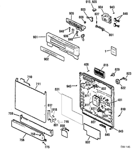 DOOR & ESCUTCHEON PARTS Diagram and Parts List for 400853  General Electric Dishwasher