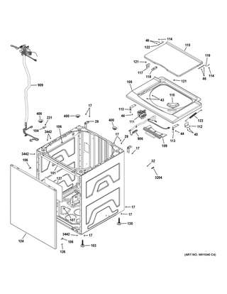 Washer Cabinet & Lid Diagram and Parts List for XUD27GSSM1WW  General Electric Washer Dryer Combo
