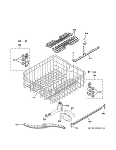 Upper Rack Assembly Diagram and Parts List for GDF610PGJ0WW  General Electric Dishwasher