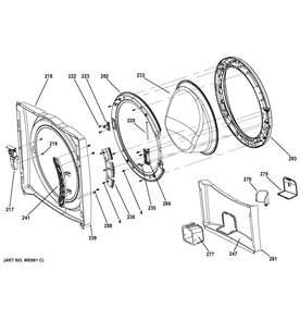 Front Panel And Door Diagram and Parts List for JCB730DF3BB  General Electric Range