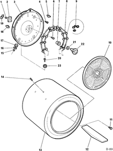 DRUM & HEATER Diagram and Parts List for 62198429  General Electric Dryer