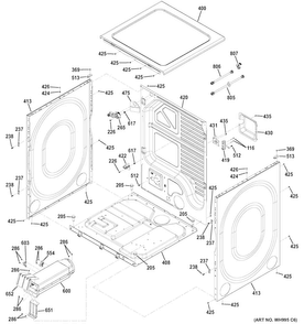 Cabint & Top Panel Diagram and Parts List for GFDR485EF1MC  General Electric Dryer