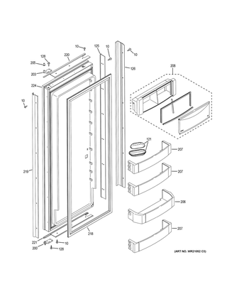 Fresh Food Door Diagram and Parts List for ZIS420NKC  General Electric Refrigerator