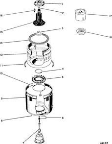 TUB, BASKET & AGITATOR Diagram and Parts List for GW983K*118  General Electric Washer
