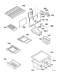 SHELVES Diagram and Parts List for GTA18LBNBB  General Electric Refrigerator