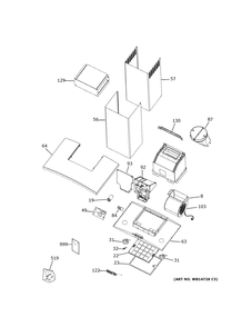 Range Hood Diagram and Parts List for UVW7361SW1SS  General Electric Range