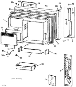 FREEZER DOOR Diagram and Parts List for TBX22PRBSRWW  General Electric Refrigerator