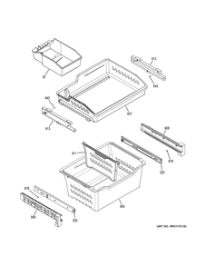Freezer Shelves Diagram and Parts List for GWE19JGLYFBB  General Electric Refrigerator