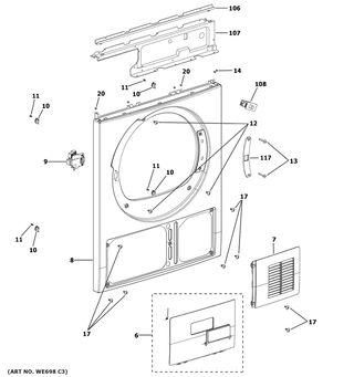Front Panel Diagram and Parts List for QFT15ESSN0WW  General Electric Dryer