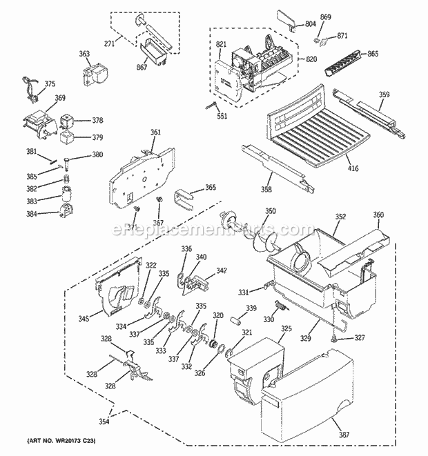 Ice Maker & Dispenser Diagram and Parts List for GSL25JFXPLB  General Electric Refrigerator