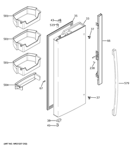 Fresh Food Door - Lh Diagram and Parts List for GNE25JYKJFFS  General Electric Refrigerator