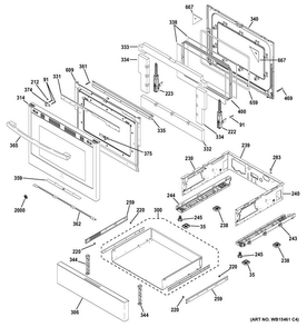 Door & Drawer Parts Diagram and Parts List for PGB930SEJ2SS  General Electric Range