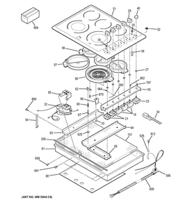 Control Panel & Cooktop Diagram and Parts List for CP350ST2SS  General Electric Cooktop