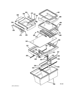 Refrigerator Shelves Diagram and Parts List for ZDT800SIFII  General Electric Refrigerator