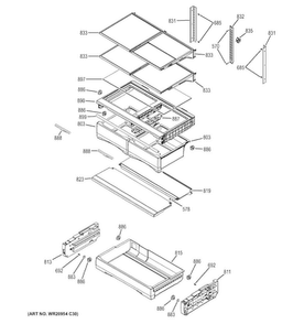 Fresh Food Shelves Diagram and Parts List for GFE26GSHGSS  General Electric Refrigerator