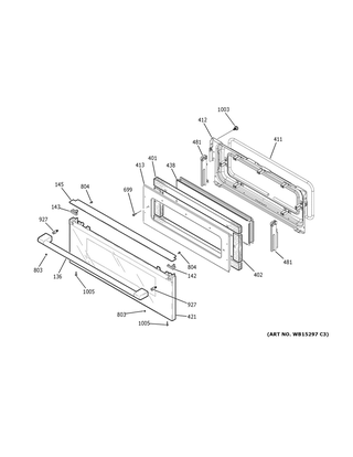 Upper Door Diagram and Parts List for CES750M2N2S5  General Electric Range