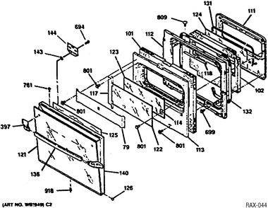OVEN DOOR Diagram and Parts List for JCKP15BW-1  General Electric Range