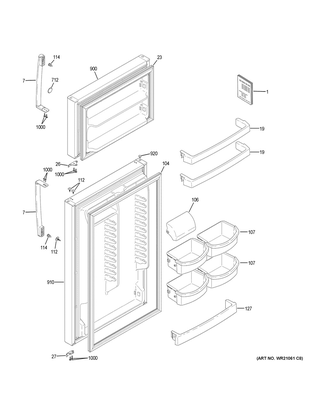 Doors Diagram and Parts List for GIE18HGHMRBB  General Electric Refrigerator