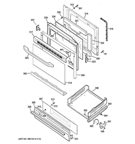 Door & Drawer Parts Diagram and Parts List for JGBS64DEF1WW  General Electric Range