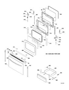 DOOR & DRAWER Diagram and Parts List for JCBP67CP1BB  General Electric Range