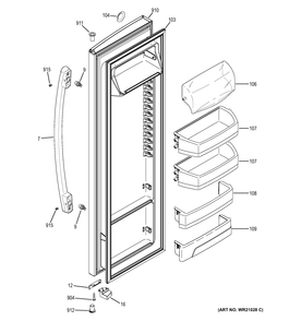 FRESH FOOD DOOR Diagram and Parts List for GSE26GGECCWW  General Electric Refrigerator
