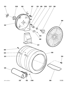 DRUM &HEATER Diagram and Parts List for UPSB519GB0WC  General Electric Dryer