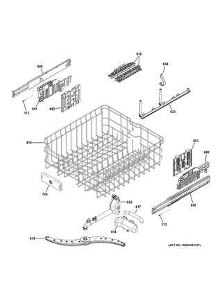 Upper Rack Assembly Diagram and Parts List for GDT695SSJ4SS  General Electric Dishwasher