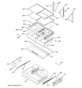 Fresh Food Shelves Diagram and Parts List for GYE22HMKDES  General Electric Refrigerator
