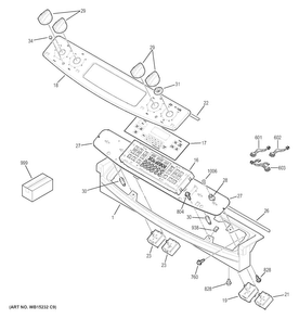 Control Panel Diagram and Parts List for JS630DF2WW  General Electric Range
