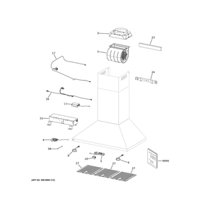 Range Hood Diagram and Parts List for PVW1036SWSS  General Electric Range Hood