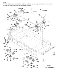 GAS BURNER & PARTS Diagram and Parts List for ZDP364NRP6SS  General Electric Range