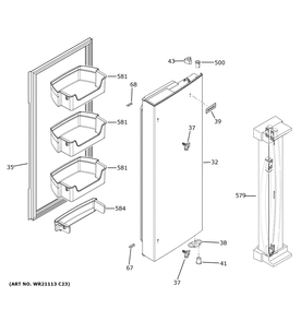 Fresh Food Door - Rh Diagram and Parts List for XNE25JGKLFBB  General Electric Refrigerator