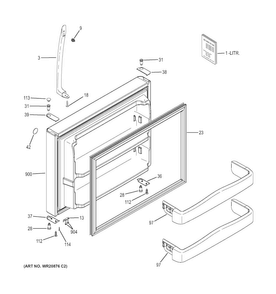 Freezer Door Diagram and Parts List for GTH20SBBASS  General Electric Refrigerator