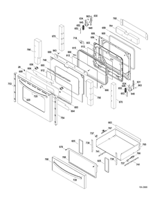 DOOR-DRAWER Diagram and Parts List for JCBP820SR1SS  General Electric Range
