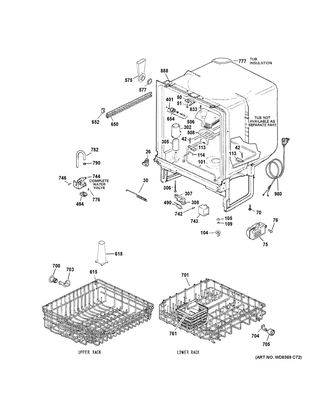Body Parts Diagram and Parts List for GSD3361K55SS  General Electric Dishwasher
