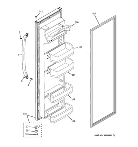 Fresh Food Door Diagram and Parts List for GSH25JGDBCC  General Electric Refrigerator