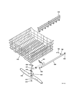 UPPER RACK Diagram and Parts List for 40201-0  General Electric Dishwasher