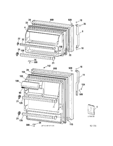 DOORS Diagram and Parts List for 38451HBRFRWW  General Electric Refrigerator