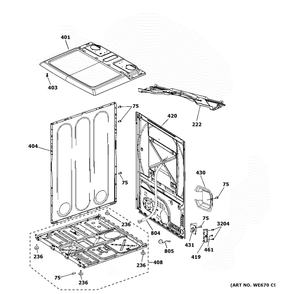 Cabinet And Top Panel Diagram and Parts List for YTD74E2SN2WS  General Electric Dryer