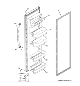 Fresh Food Door Diagram and Parts List for GSH22JGDCCC  General Electric Refrigerator