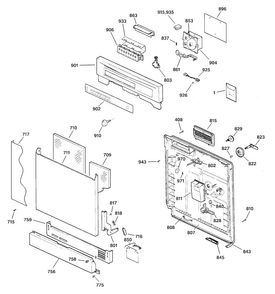 Escutcheon & Door Assembly Diagram and Parts List for GSD3460G00SS  General Electric Dishwasher