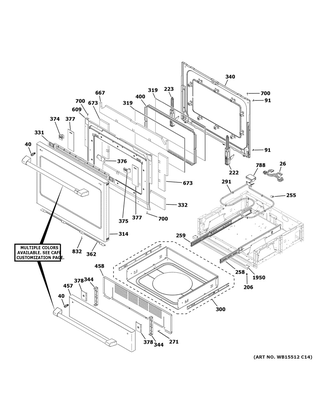 Door & Drawer Parts Diagram and Parts List for CES700P4M1W2  General Electric Range