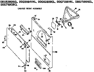 Cabinet Front Diagram and Parts List for DDG7188VKL  General Electric Dryer
