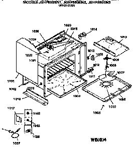 Upper Oven Diagram and Parts List for JGHP66GEN1  General Electric Range